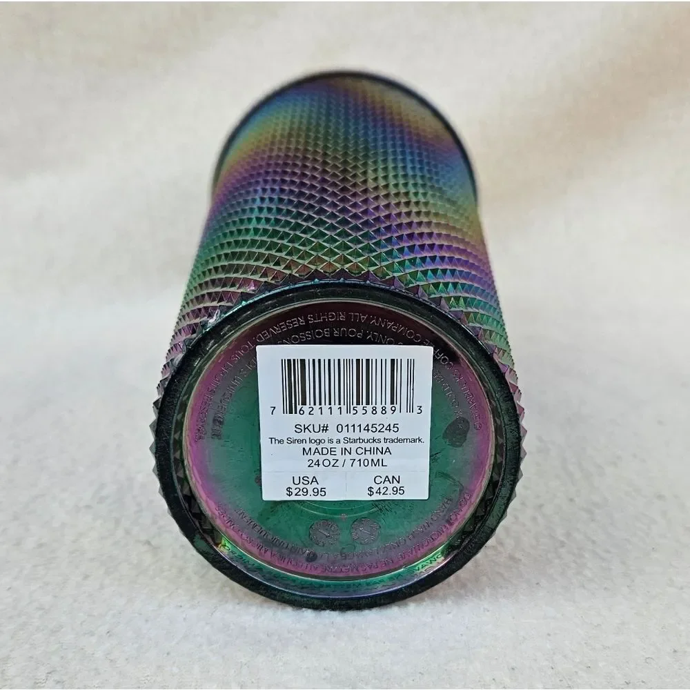 Starbucks Iridescent Oil Slick Rainbow Finish Studded Tumbler 24oz
